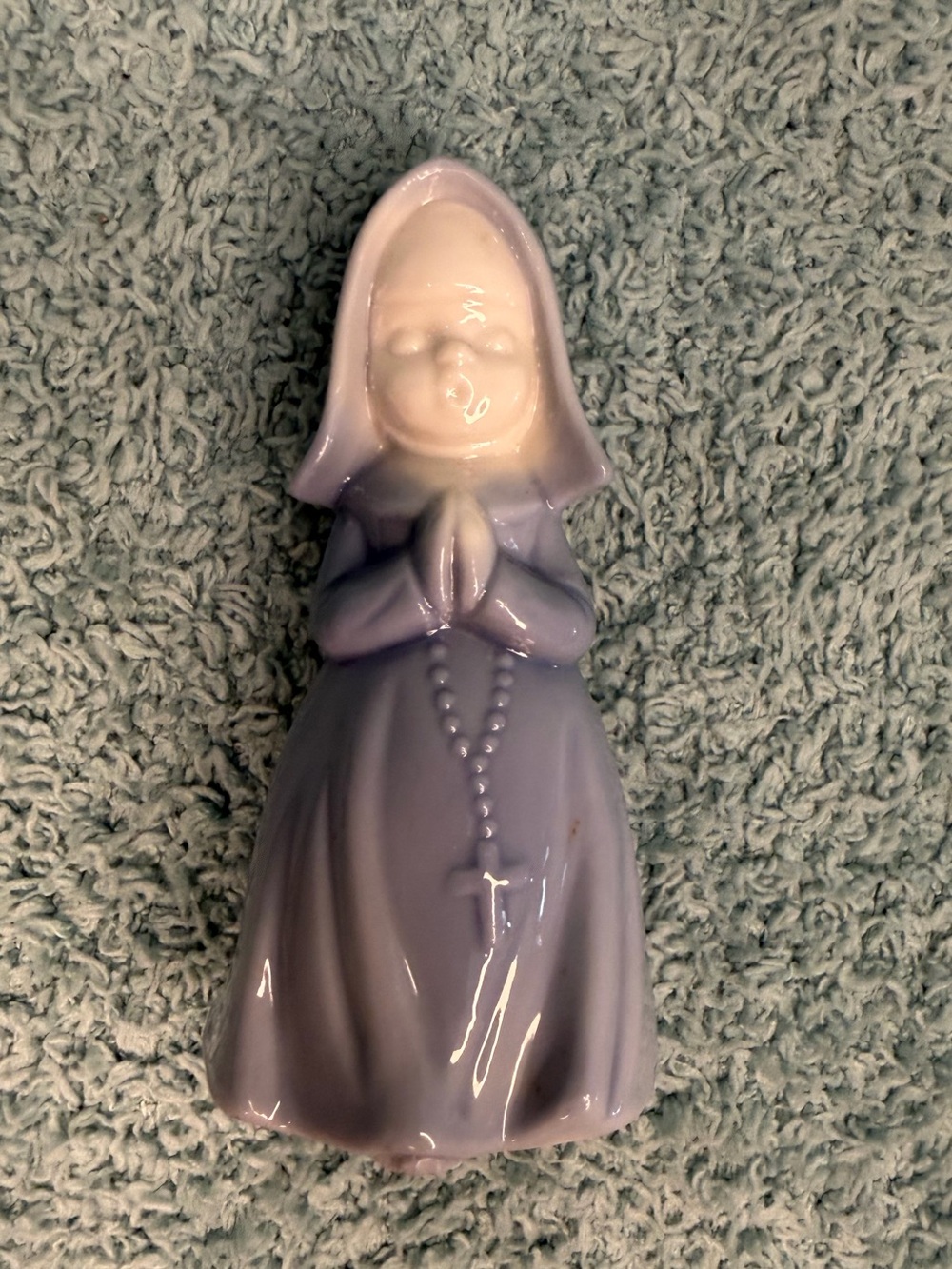 Ceramic Praying Nun Figurine Rosary Cross Baby Blue Made in Japan Christian